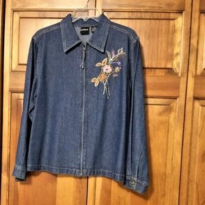 Erika Zipper Denim Jacket with Floral Design - "M"